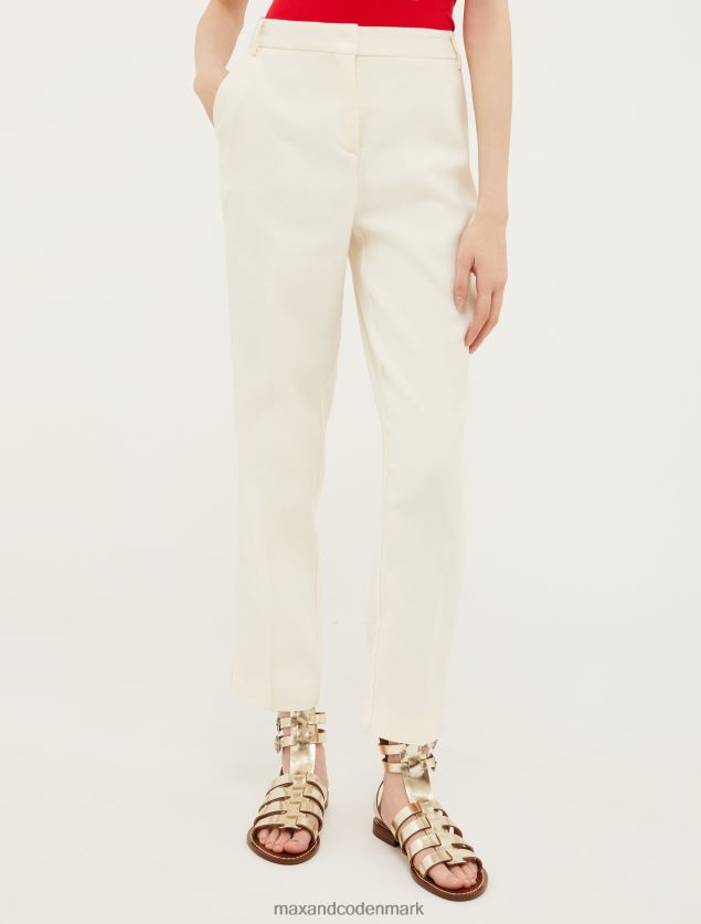 Kvinder slim fit hør- og bomuldsbukser MAX&Co. elfenben B2Z2T6676 beklædning
