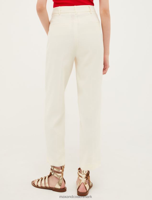 Kvinder slim fit hør- og bomuldsbukser MAX&Co. elfenben B2Z2T6676 beklædning
