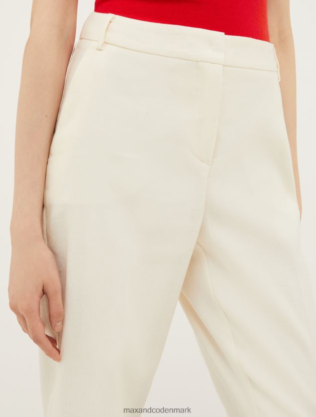Kvinder slim fit hør- og bomuldsbukser MAX&Co. elfenben B2Z2T6676 beklædning