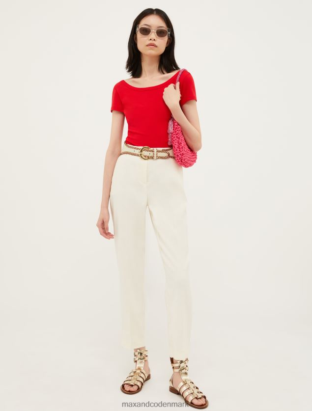 Kvinder slim fit hør- og bomuldsbukser MAX&Co. elfenben B2Z2T6676 beklædning