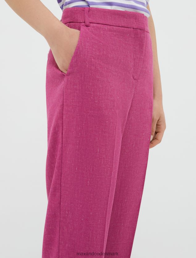 Kvinder slim fit hør- og bomuldsbukser MAX&Co. gammel rose B2Z2T6675 beklædning