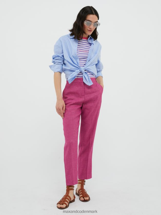 Kvinder slim fit hør- og bomuldsbukser MAX&Co. gammel rose B2Z2T6675 beklædning