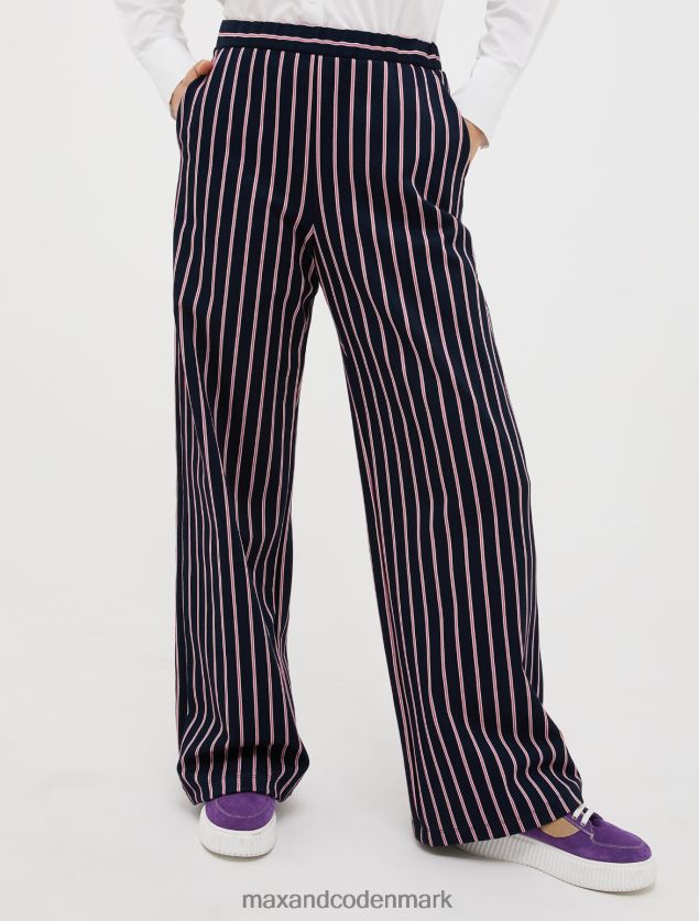 Kvinder stribede jerseybukser med brede ben MAX&Co. Marine blå B2Z2T6265 beklædning