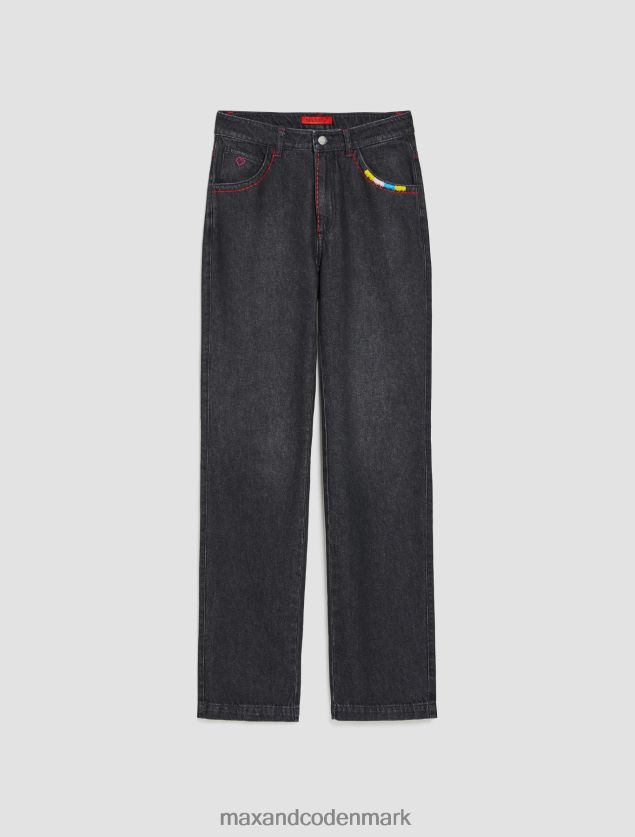 Kvinder tamagotchi-broderede straight jeans MAX&Co. sort B2Z2T6805 beklædning