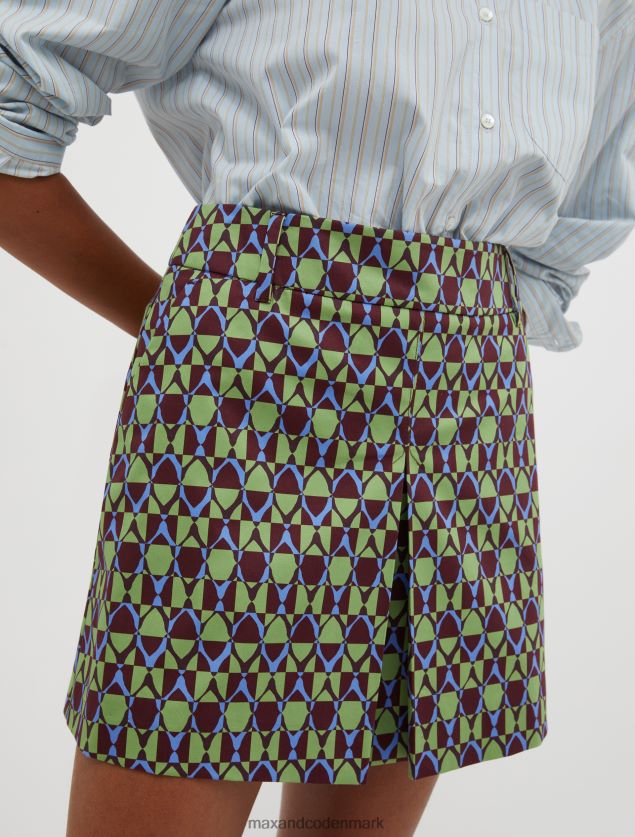 Kvinder bomuld-satin mini nederdel MAX&Co. grønt mønster B2Z2T6756 beklædning
