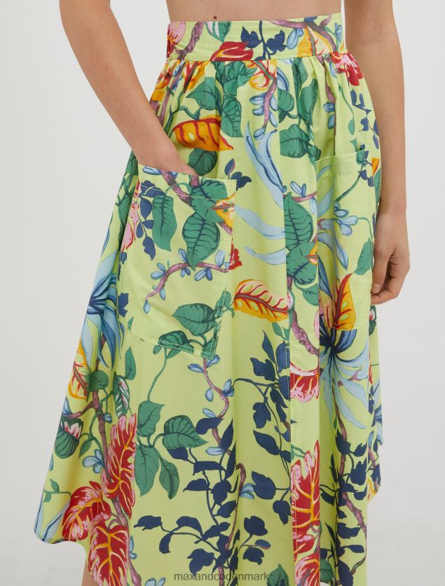 Kvinder bomuldspoplin midi-nederdel MAX&Co. syregrønt mønster B2Z2T6785 beklædning