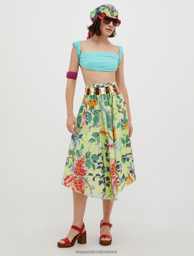 Kvinder bomuldspoplin midi-nederdel MAX&Co. syregrønt mønster B2Z2T6785 beklædning