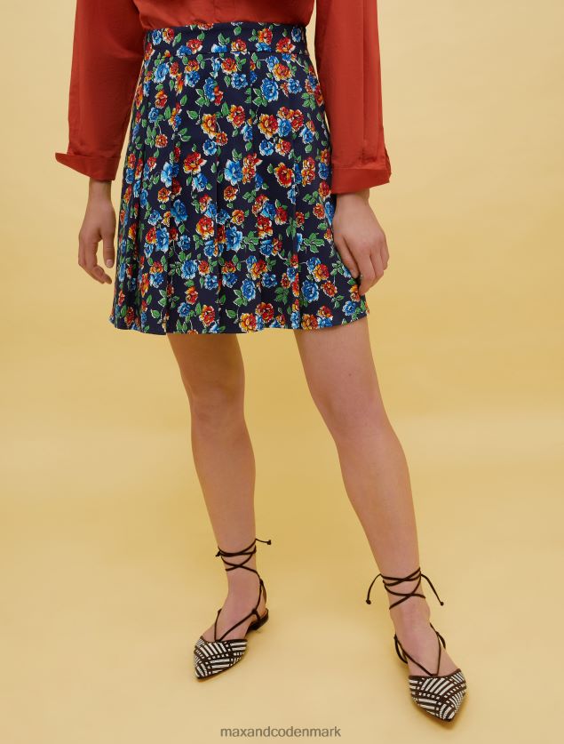 Kvinder mennesker, steder, farve plisseret nederdel MAX&Co. marineblåt mønster B2Z2T6769 beklædning