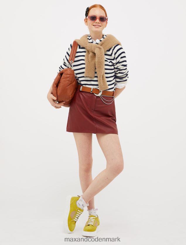 Kvinder nappa læder og jersey mini nederdel MAX&Co. bordeaux B2Z2T6800 beklædning