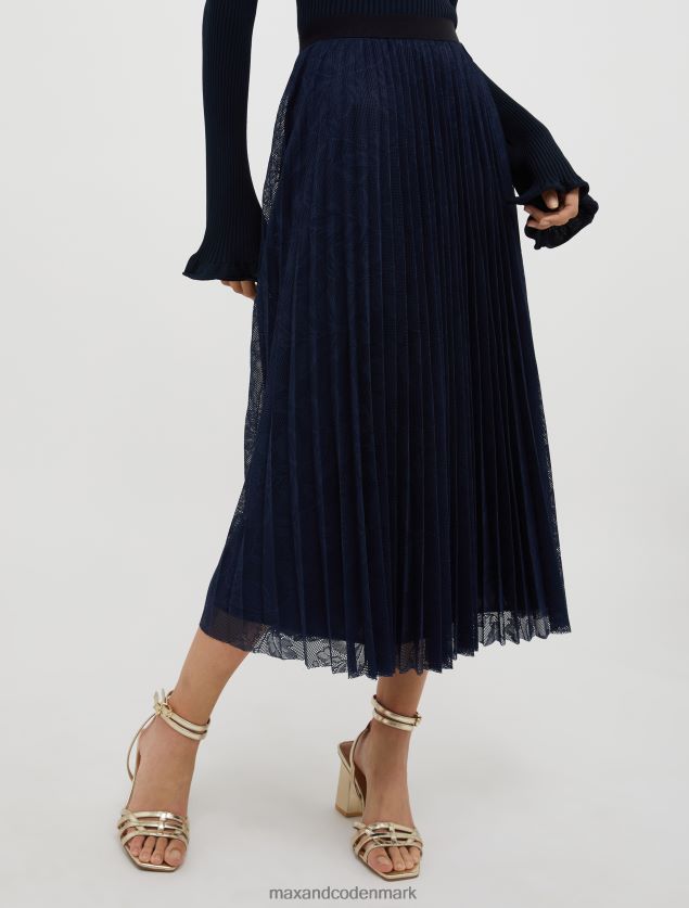 Kvinder plisseret blonde-jersey midi-nederdel MAX&Co. Marine blå B2Z2T6775 beklædning