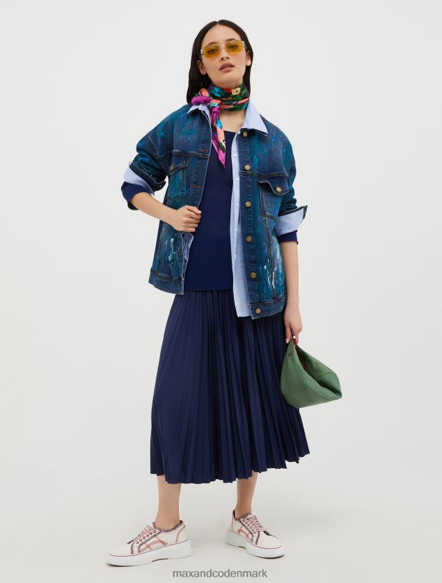 Kvinder plisseret jersey midi-nederdel MAX&Co. kina blå B2Z2T6762 beklædning