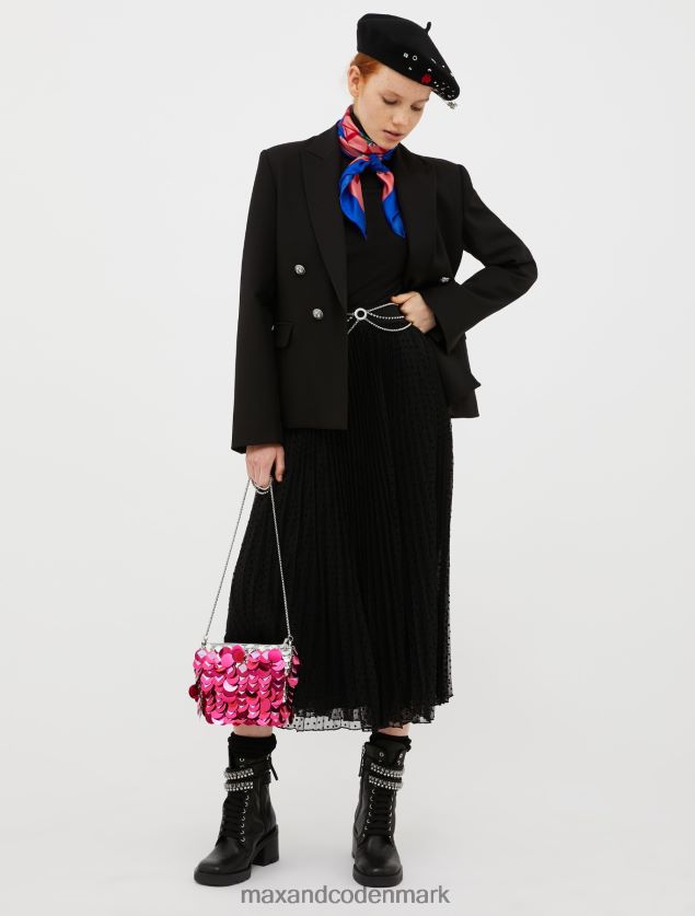 Kvinder plisseret jersey tyl midi nederdel MAX&Co. sort B2Z2T6787 beklædning