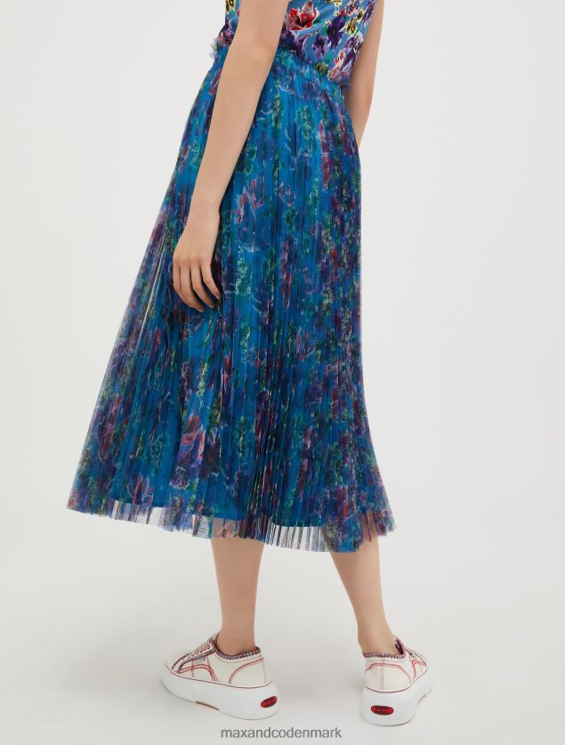 Kvinder plisseret midi-nederdel i tyl-jersey MAX&Co. lyseblåt mønster B2Z2T6760 beklædning