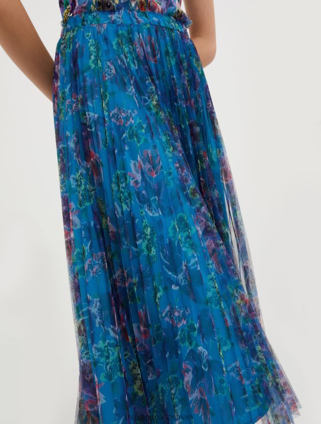 Kvinder plisseret midi-nederdel i tyl-jersey MAX&Co. lyseblåt mønster B2Z2T6760 beklædning