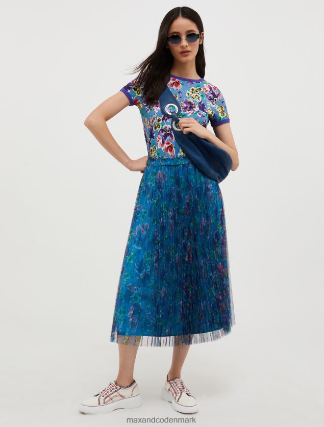Kvinder plisseret midi-nederdel i tyl-jersey MAX&Co. lyseblåt mønster B2Z2T6760 beklædning