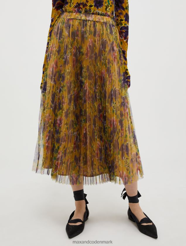 Kvinder plisseret midi-nederdel i tyl-jersey MAX&Co. olivengrøn B2Z2T6759 beklædning