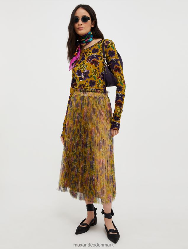 Kvinder plisseret midi-nederdel i tyl-jersey MAX&Co. olivengrøn B2Z2T6759 beklædning