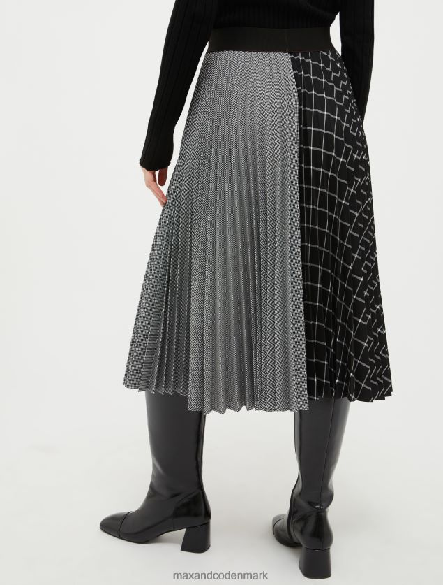 Kvinder plisseret patchwork-nederdel MAX&Co. sort mønster B2Z2T6796 beklædning
