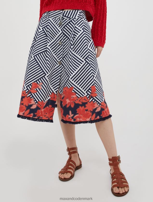 Kvinder stribet blusset bomuldsnederdel MAX&Co. marineblåt mønster B2Z2T6767 beklædning