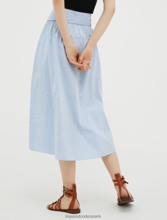 Kvinder stribet midi-nederdel i bomuld og poplin MAX&Co. lyseblåt mønster B2Z2T6763 beklædning