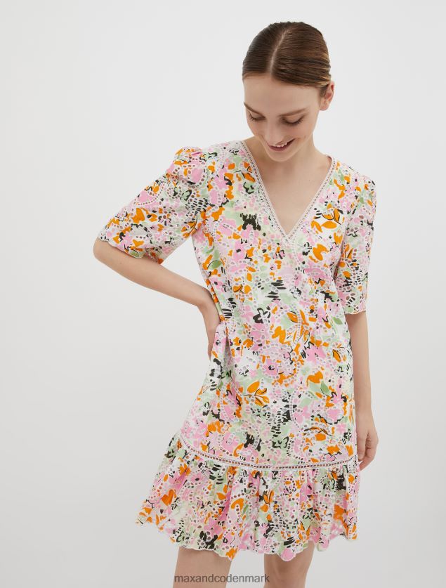 Kvinder Broderie-anglaise kjole i bomuld MAX&Co. citrongult mønster B2Z2T6100 beklædning