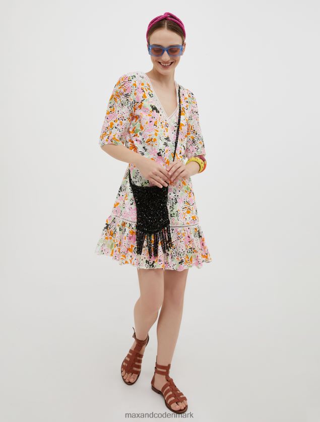 Kvinder Broderie-anglaise kjole i bomuld MAX&Co. citrongult mønster B2Z2T6100 beklædning