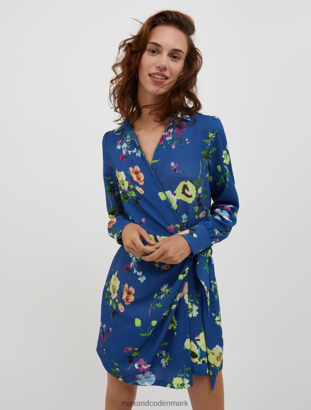 Kvinder blomstret sable slå-om kjole MAX&Co. kina blåt mønster B2Z2T643 beklædning