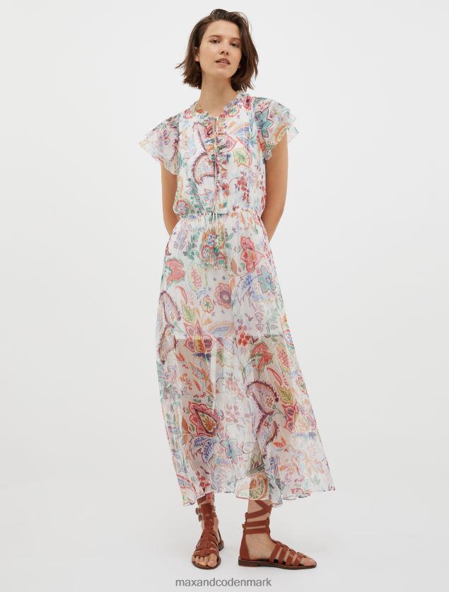 Kvinder halt silke-chiffon maxikjole MAX&Co. beige mønster B2Z2T671 beklædning