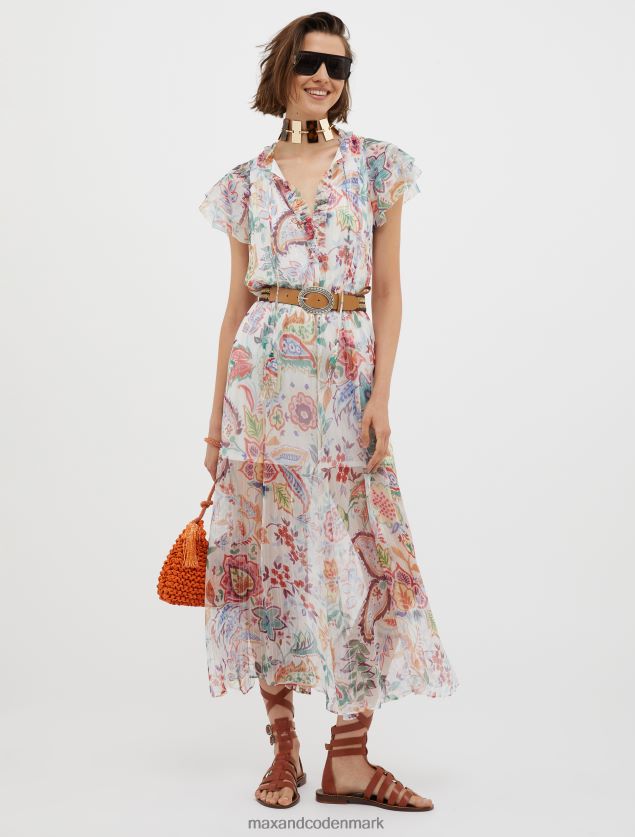 Kvinder halt silke-chiffon maxikjole MAX&Co. beige mønster B2Z2T671 beklædning