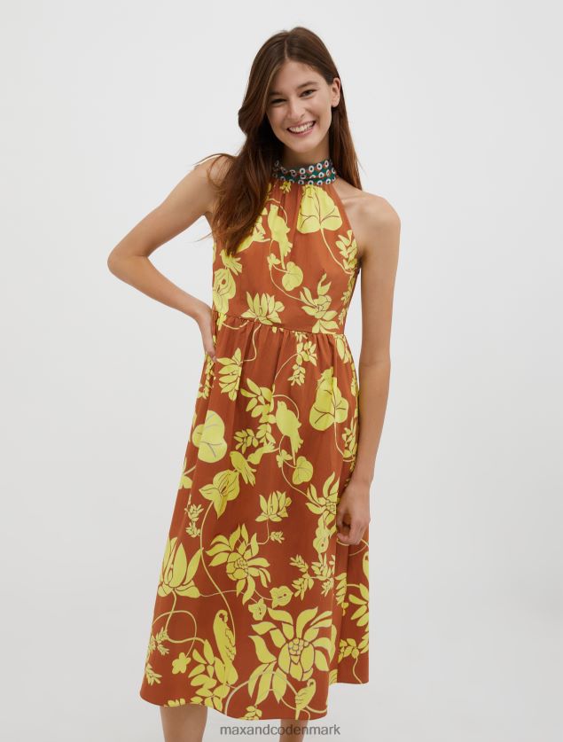 Kvinder halterneck midikjole i bomuld og poplin MAX&Co. hasselnødde mønster B2Z2T696 beklædning