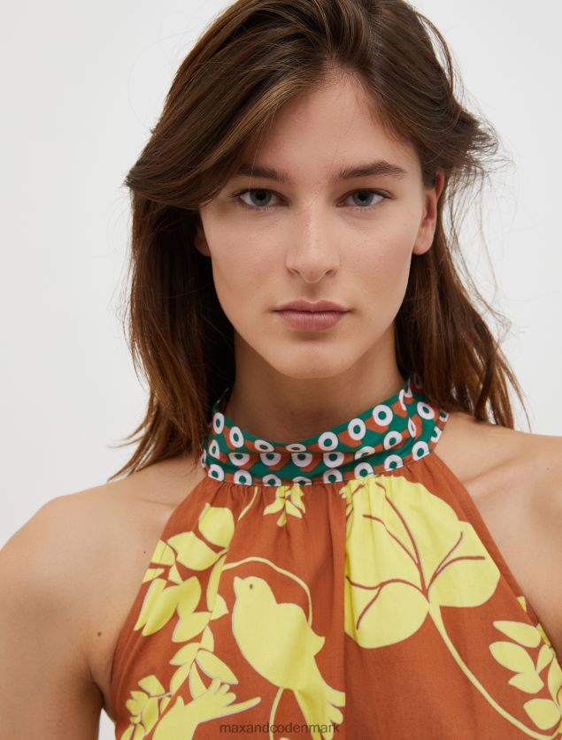 Kvinder halterneck midikjole i bomuld og poplin MAX&Co. hasselnødde mønster B2Z2T696 beklædning