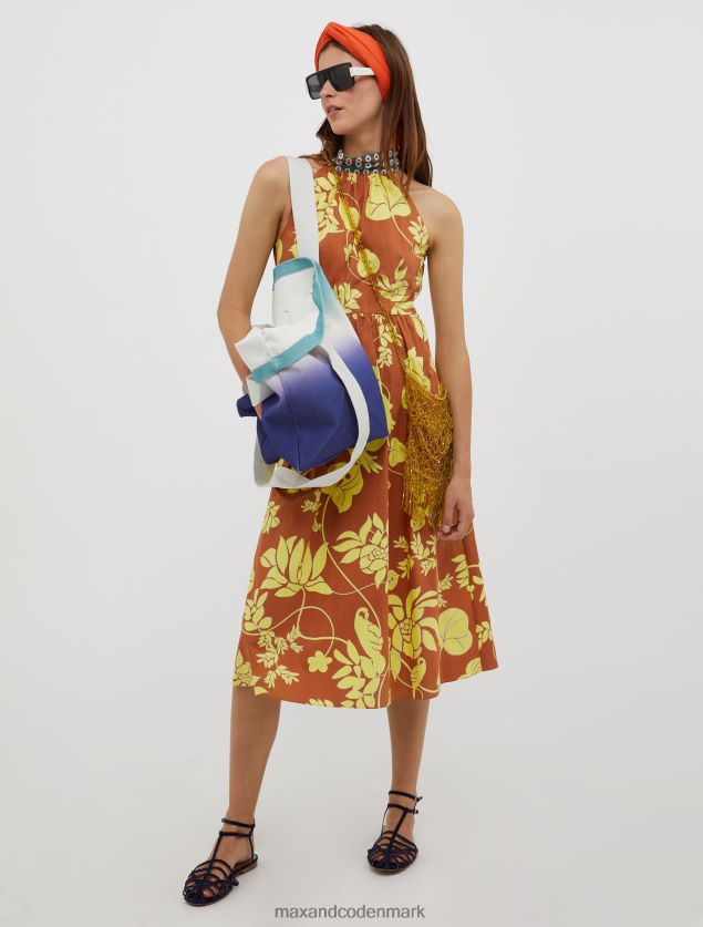 Kvinder halterneck midikjole i bomuld og poplin MAX&Co. hasselnødde mønster B2Z2T696 beklædning