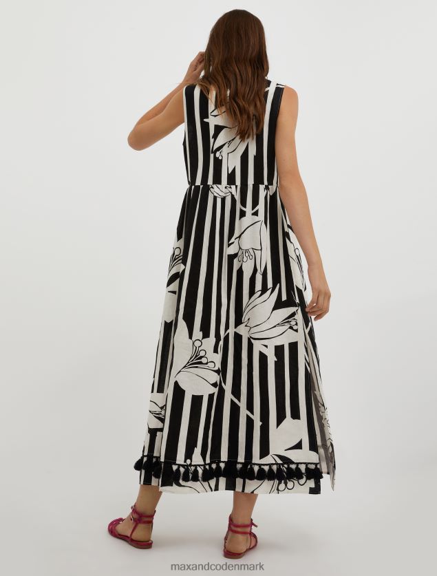 Kvinder kvast hørkjole MAX&Co. sort mønster B2Z2T623 beklædning