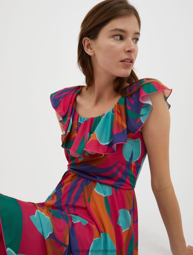 Kvinder maxikjole i flæseret jersey MAX&Co. rød B2Z2T679 beklædning