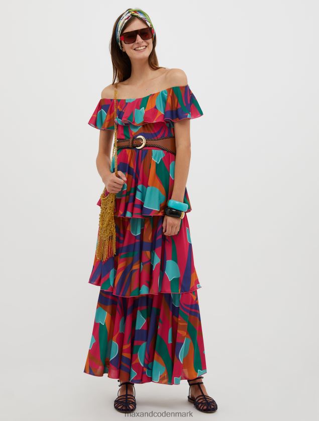 Kvinder maxikjole i flæseret jersey MAX&Co. rød B2Z2T679 beklædning