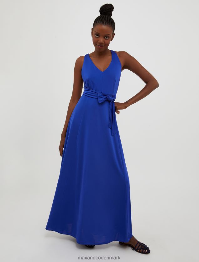 Kvinder maxikjole i jersey med sløjfeudsmykning MAX&Co. kornblomst blå B2Z2T678 beklædning