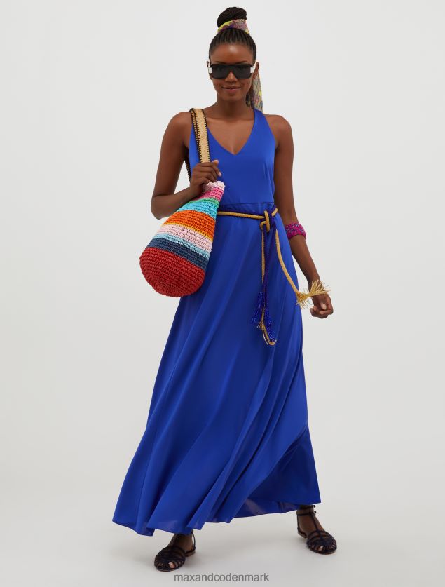 Kvinder maxikjole i jersey med sløjfeudsmykning MAX&Co. kornblomst blå B2Z2T678 beklædning