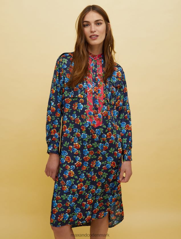 Kvinder mennesker, steder, farve safari kjole MAX&Co. marineblåt mønster B2Z2T673 beklædning