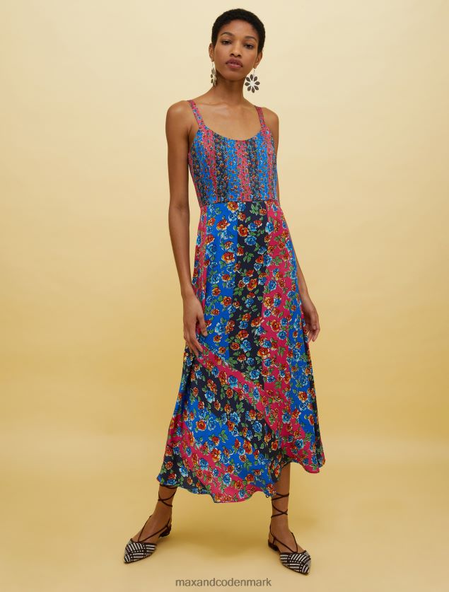 Kvinder mennesker, steder, farve satin slip kjole MAX&Co. fantasia blu marino B2Z2T635 beklædning