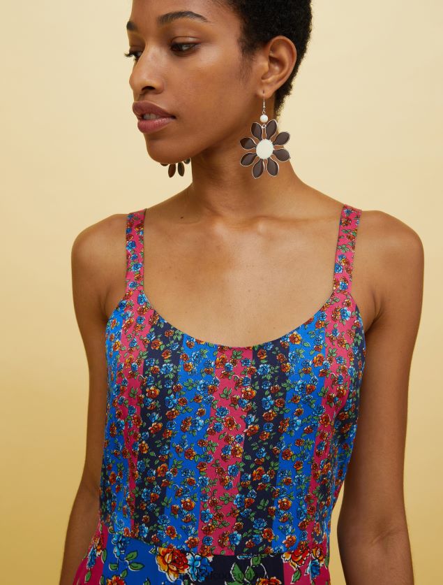 Kvinder mennesker, steder, farve satin slip kjole MAX&Co. fantasia blu marino B2Z2T635 beklædning