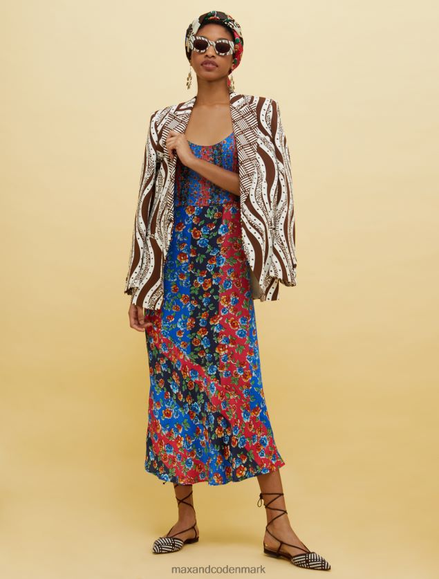 Kvinder mennesker, steder, farve satin slip kjole MAX&Co. fantasia blu marino B2Z2T635 beklædning