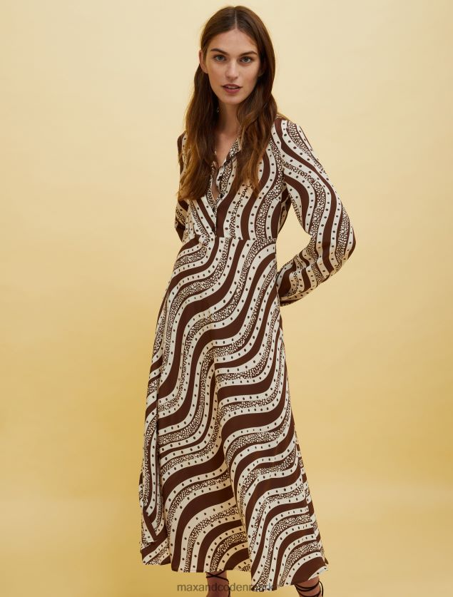 Kvinder mennesker, steder, farve silke kjole MAX&Co. brunt mønster B2Z2T633 beklædning
