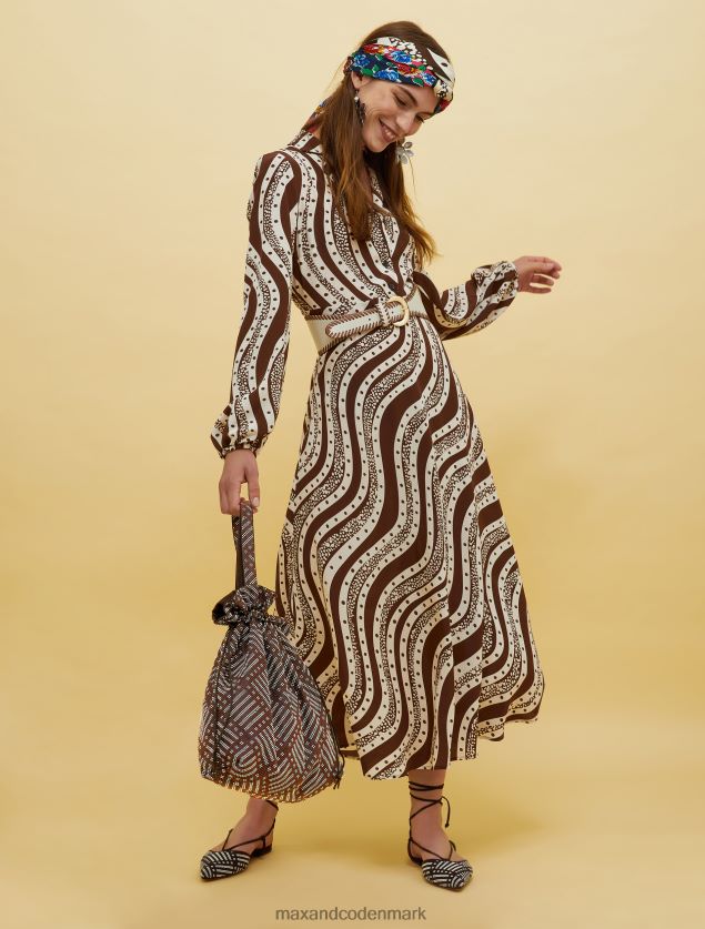 Kvinder mennesker, steder, farve silke kjole MAX&Co. brunt mønster B2Z2T633 beklædning