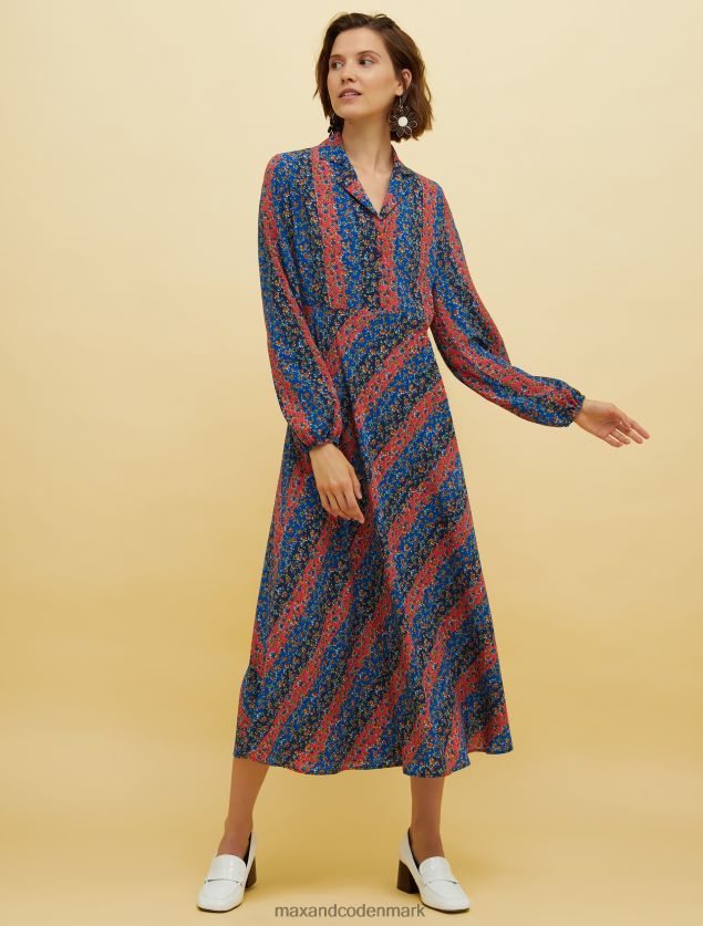Kvinder mennesker, steder, farve silke kjole MAX&Co. marineblåt mønster B2Z2T634 beklædning