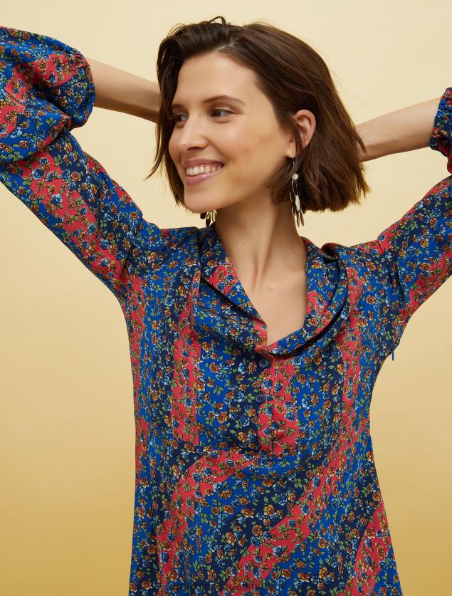 Kvinder mennesker, steder, farve silke kjole MAX&Co. marineblåt mønster B2Z2T634 beklædning