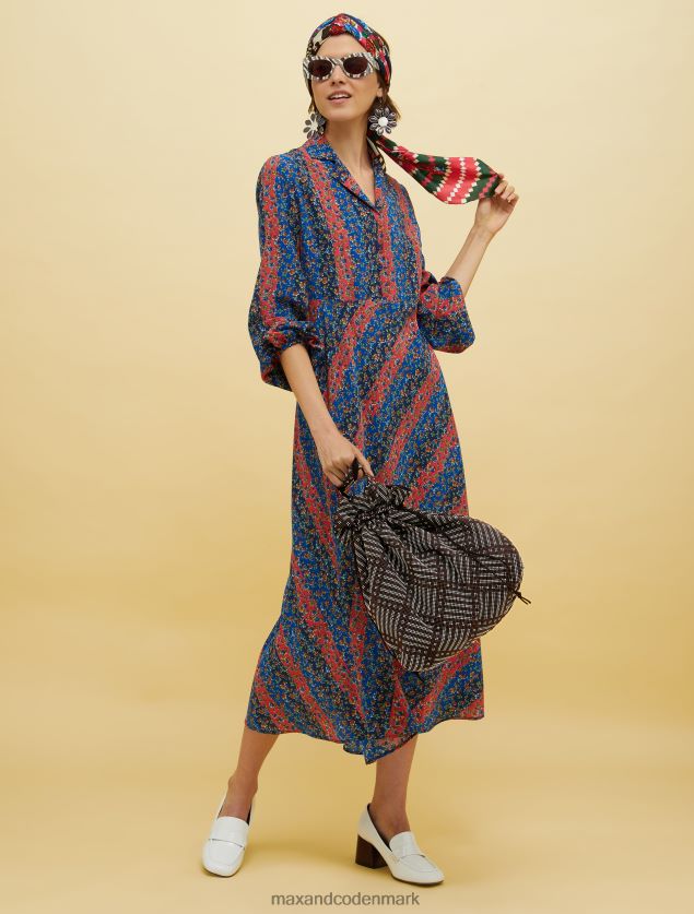 Kvinder mennesker, steder, farve silke kjole MAX&Co. marineblåt mønster B2Z2T634 beklædning