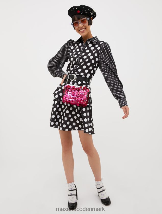 Kvinder metallisk satin-kjole med prikker MAX&Co. sort mønster B2Z2T6109 beklædning