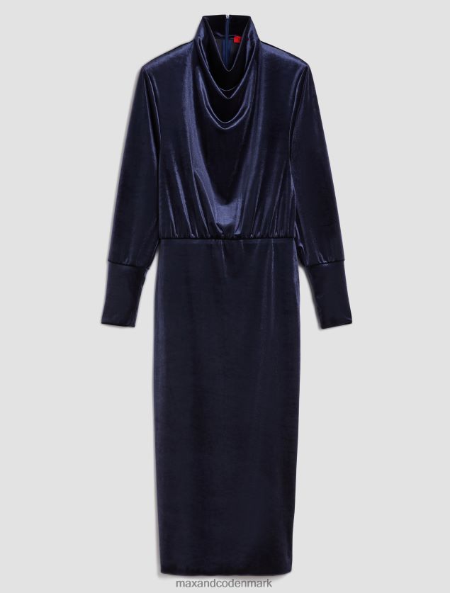 Kvinder midikjole i fløjlsjersey MAX&Co. Marine blå B2Z2T654 beklædning