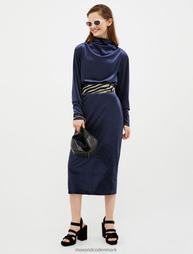 Kvinder midikjole i fløjlsjersey MAX&Co. Marine blå B2Z2T654 beklædning