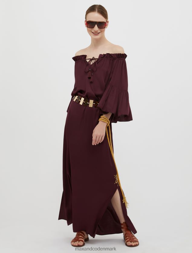 Kvinder satin maxi kjole MAX&Co. bordeaux B2Z2T6132 beklædning